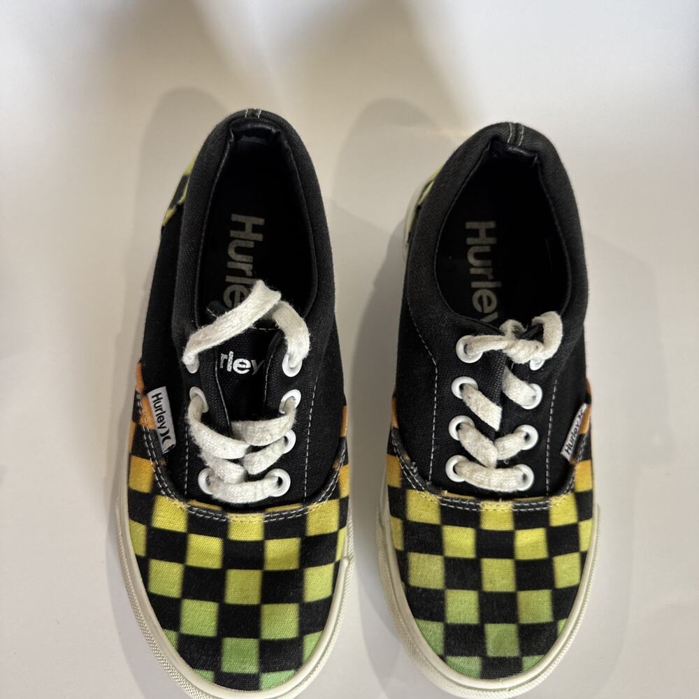 Hurley Shaka-T Checkered Sneakers Big Kid Boy 2 Black Green Lace Up Canvas Shoes - Picture 3 of 9